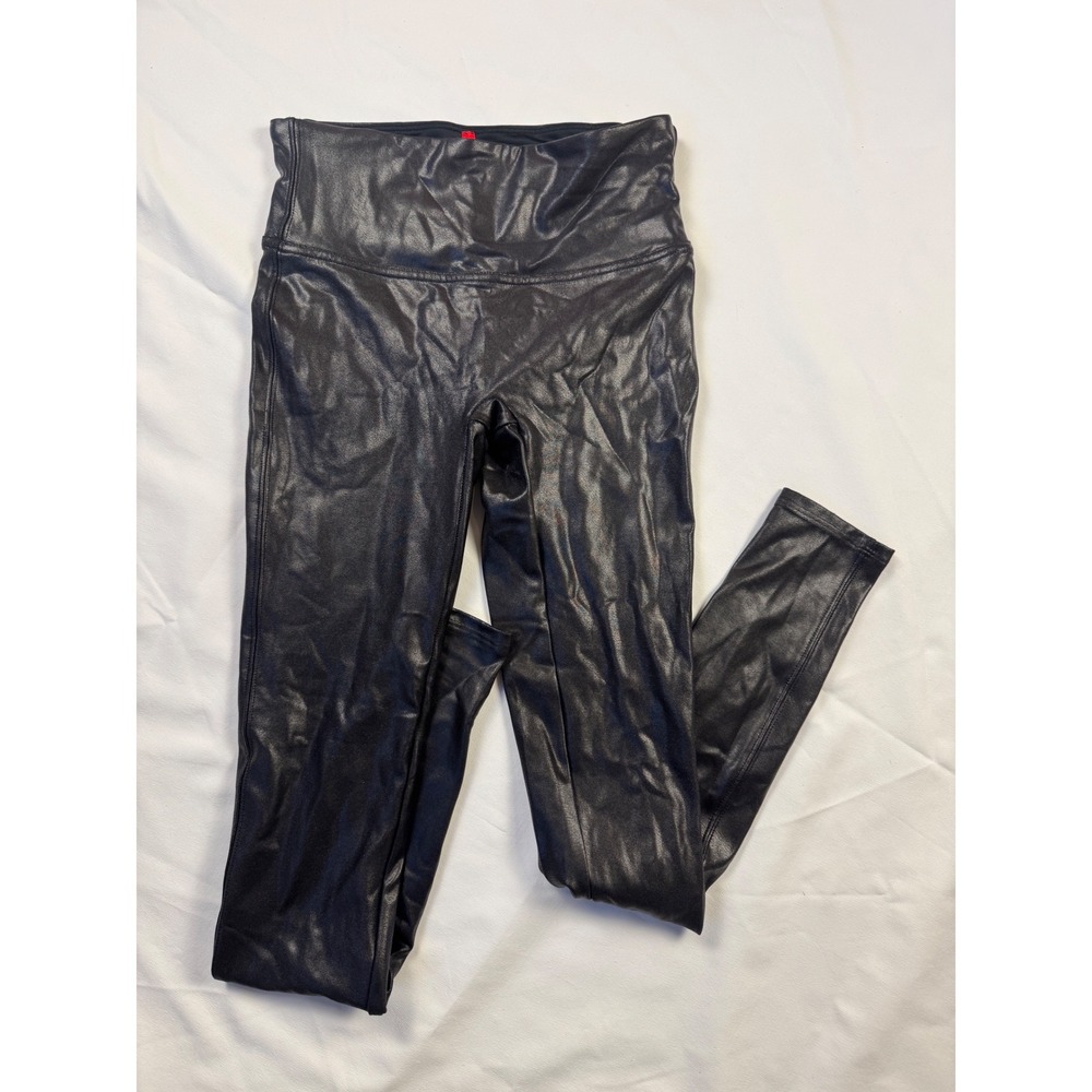 Spanx‎ Faux Leather Dressy Leggings Black High Waisted Shaping Womens Small